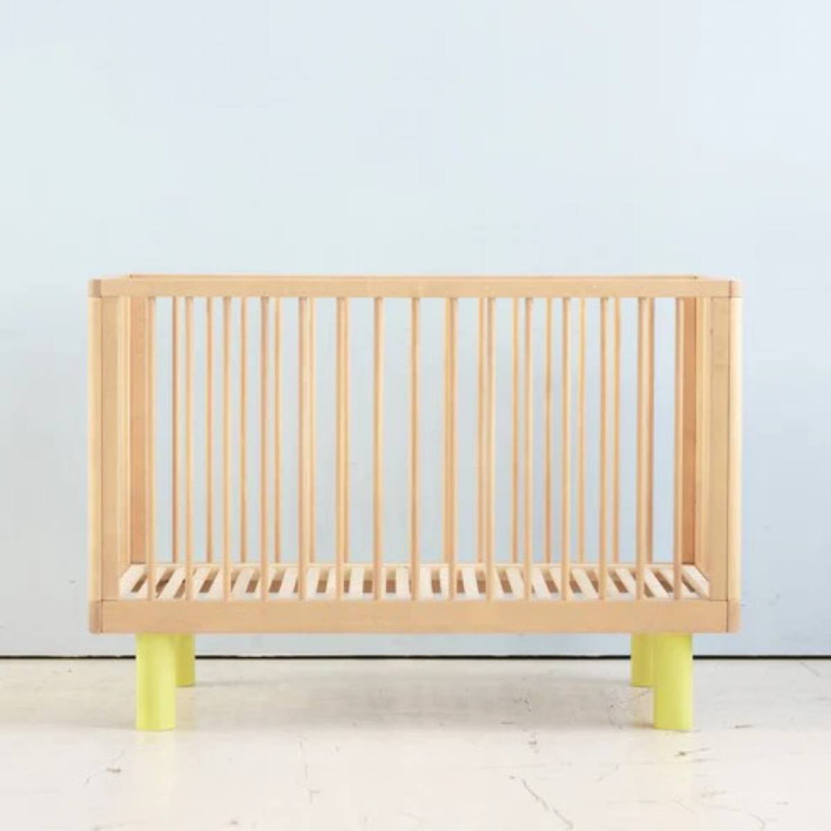 KARL & FRIC Nox cot 120 x 60cm natural wood and yellow inc conversion rail