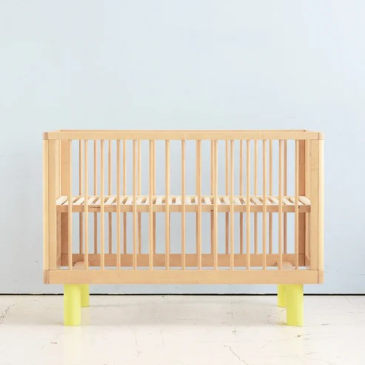KARL & FRIC Nox cot 120 x 60cm natural wood and yellow inc conversion rail