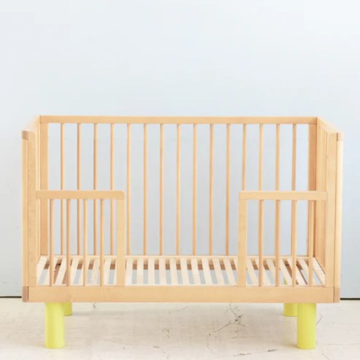 KARL & FRIC Nox cot 120 x 60cm natural wood and yellow inc conversion rail