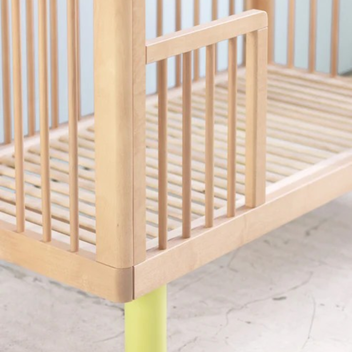 KARL & FRIC Nox cot 120 x 60cm natural wood and yellow inc conversion rail