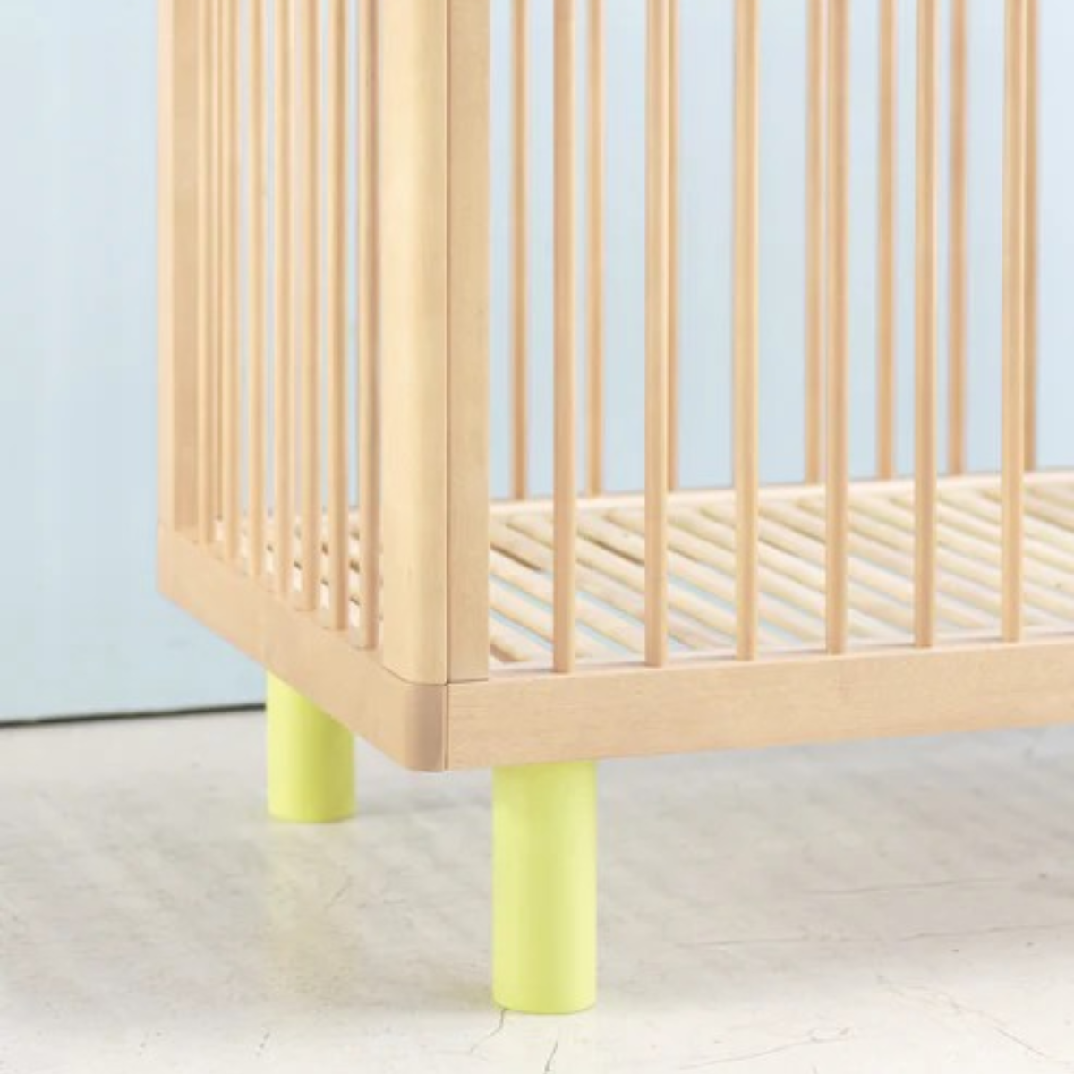 KARL & FRIC Nox cot 120 x 60cm natural wood and yellow inc conversion rail