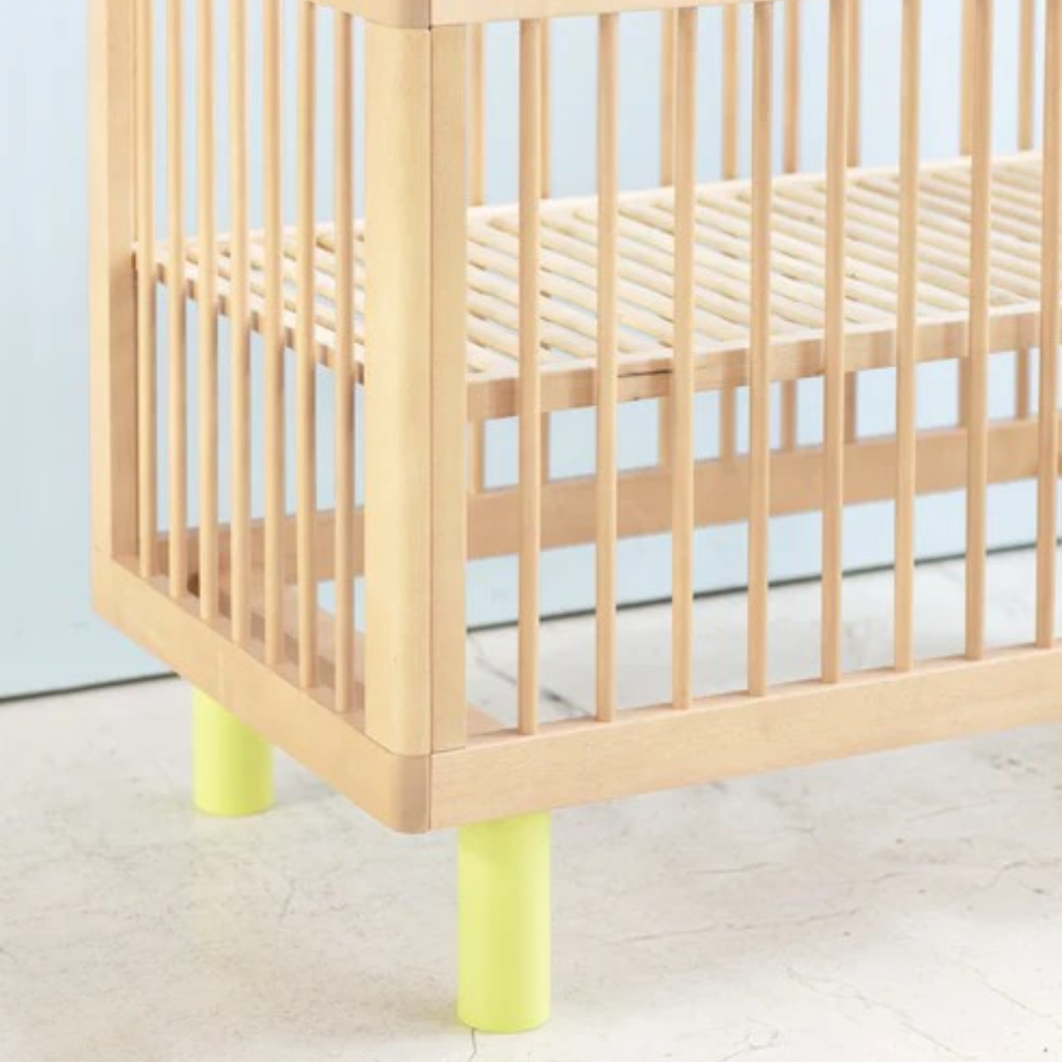 KARL & FRIC Nox cot 120 x 60cm natural wood and yellow inc conversion rail