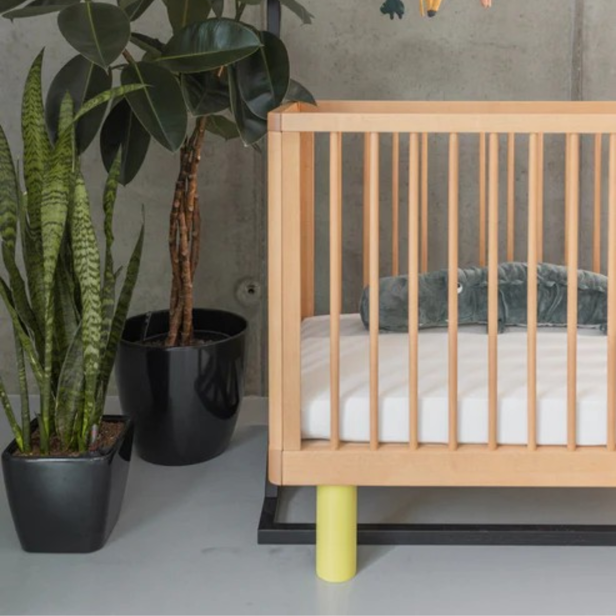KARL & FRIC Nox cot 120 x 60cm natural wood and yellow inc conversion rail
