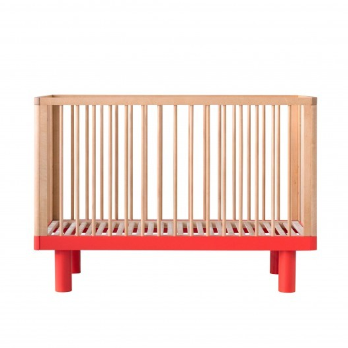 KARL & FRIC Nox cot 120 x 60cm natural wood and red inc conversion rail