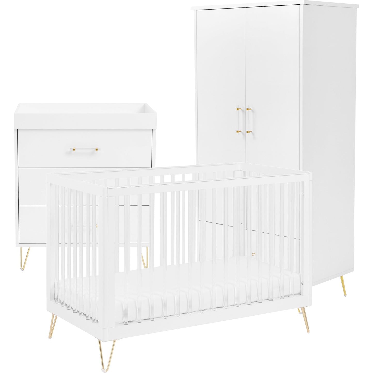 Babymore Kimi Acrylic Cot Bed 120 x 60cm 3 Piece Nursery Room Set