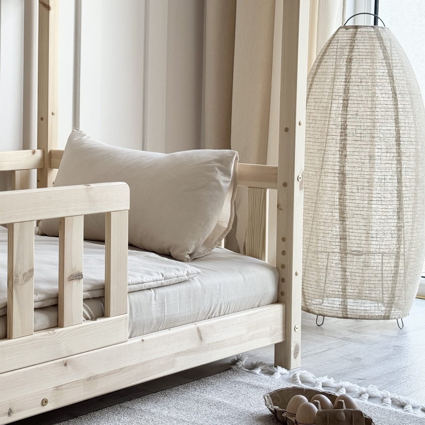 Luletto Gabby House Bed inc Bed Guard 90 x 190cm Natural Wood