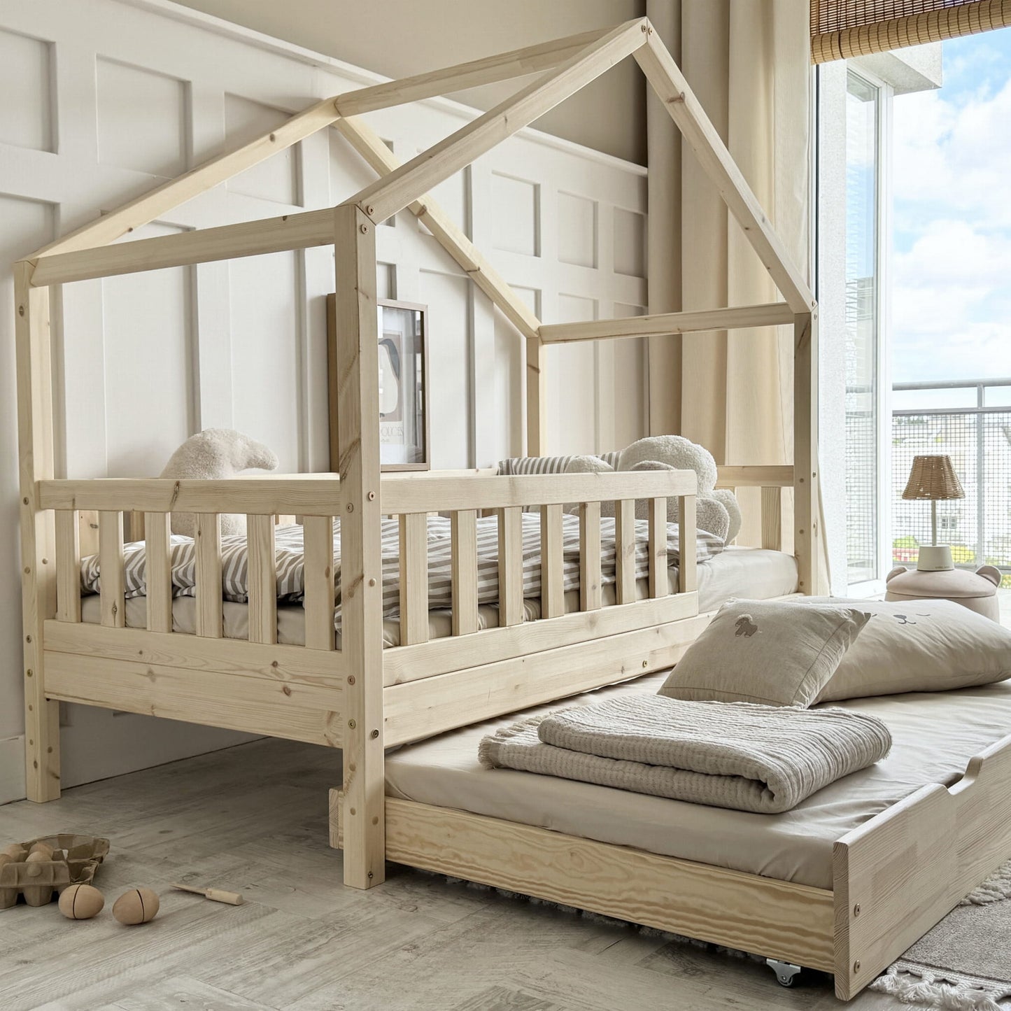 Luletto Gabby Plus House Bed inc Bed Guard 90 x 190cm Natural Wood