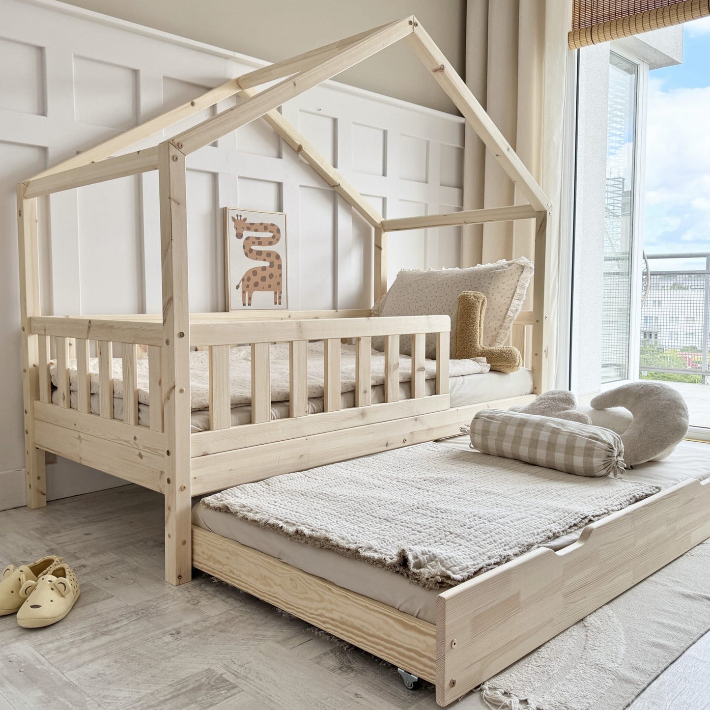 Luletto Gabby Plus House Bed inc Bed Guard 90 x 190cm Natural Wood