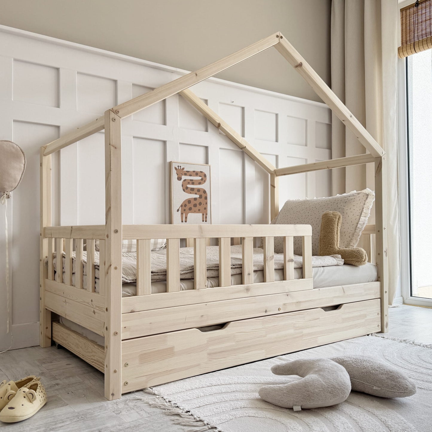 Luletto Gabby Plus House Bed inc Bed Guard 90 x 190cm Natural Wood