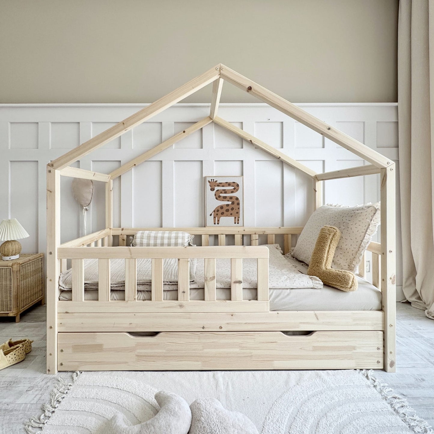 Luletto Gabby Plus House Bed inc Bed Guard 90 x 190cm Natural Wood