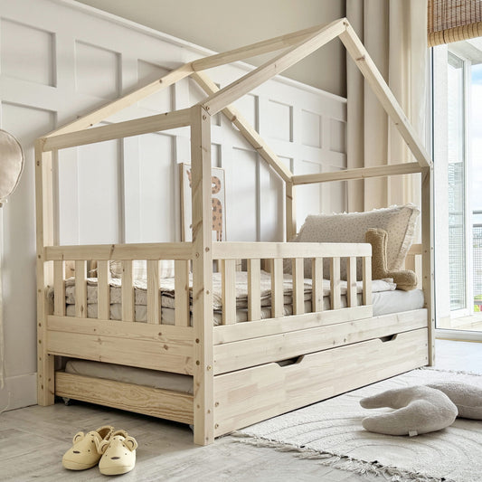 Luletto Gabby Plus House Bed inc Bed Guard 90 x 190cm Natural Wood