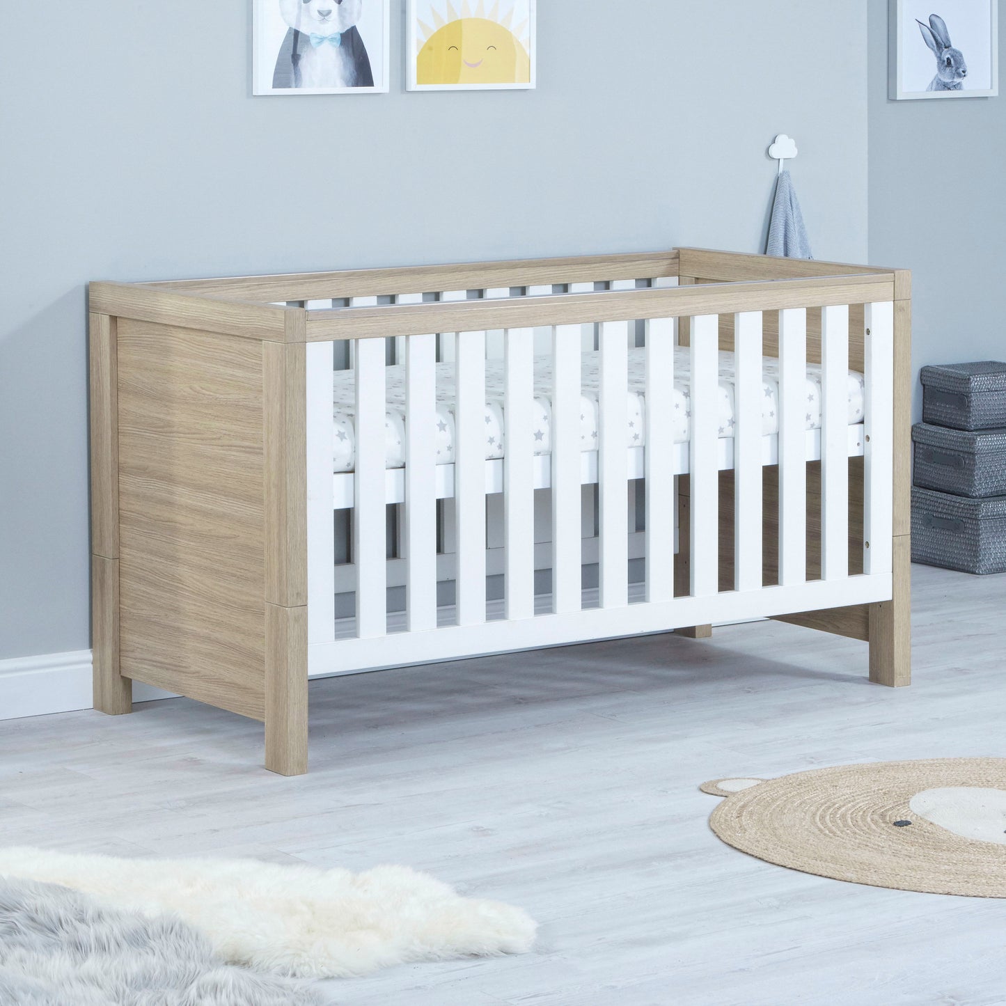 Babymore Luno Cot Bed 140 x 70cm White Oak