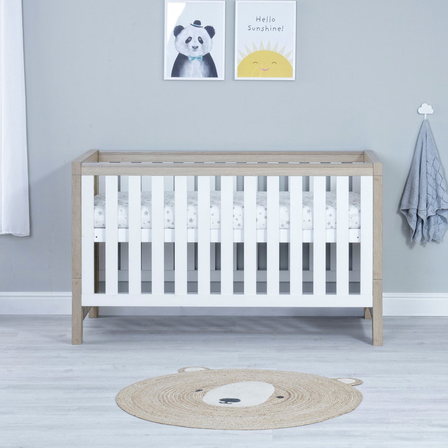 Babymore Luno Cot Bed 140 x 70cm White Oak