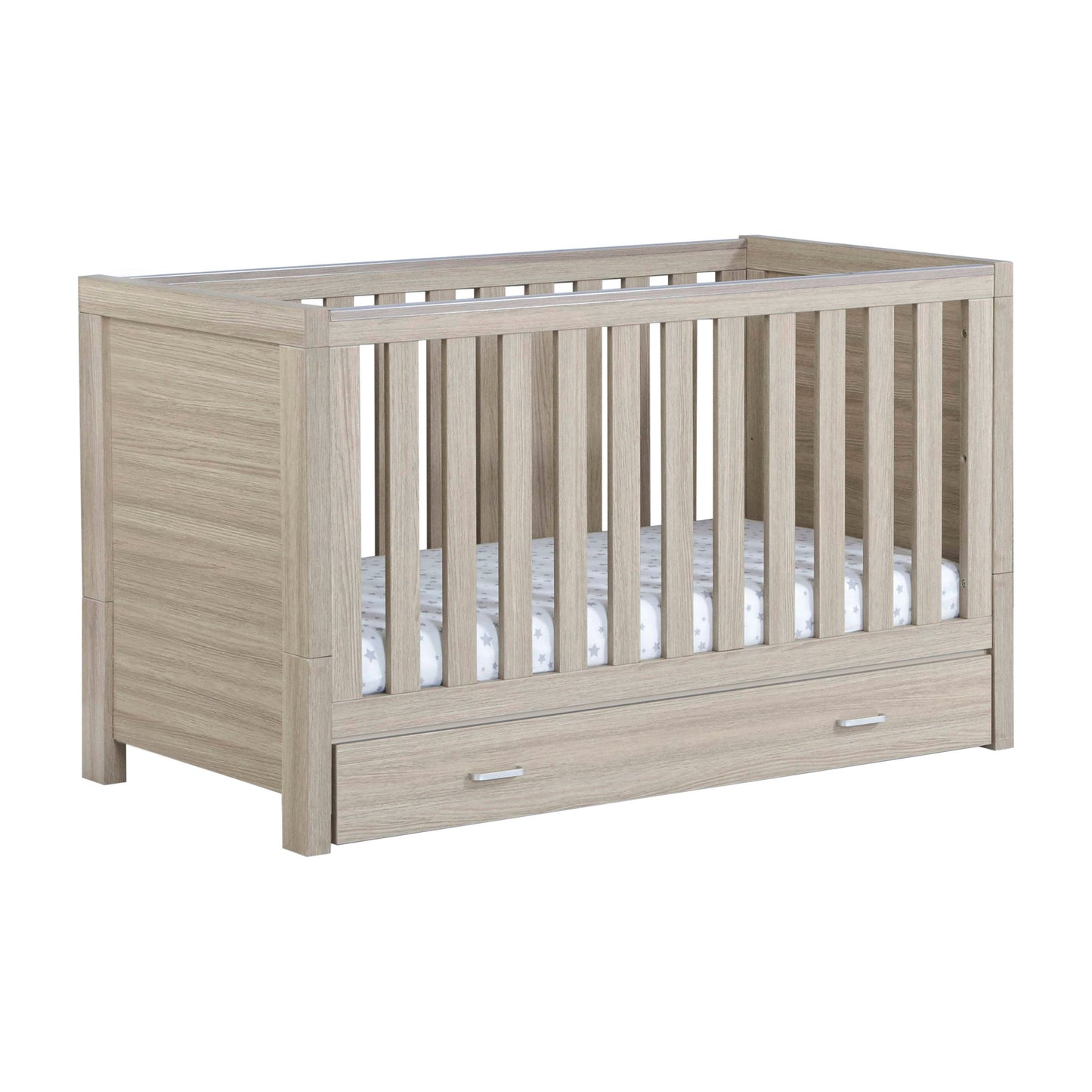 Babymore Luno Cot Bed 140 x 70cm Oak with drawer