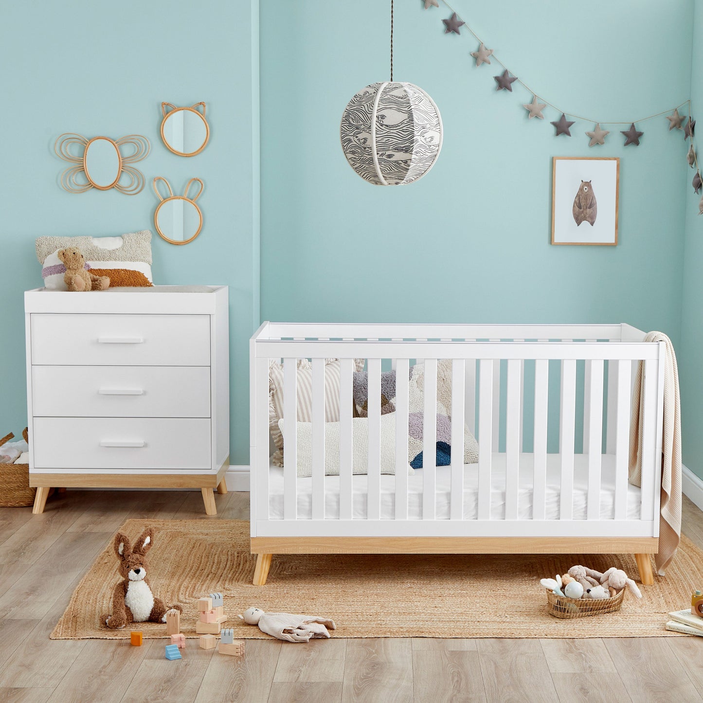 Babymore Mona Cot Bed 140 x 70cm 2 Piece Room Set White