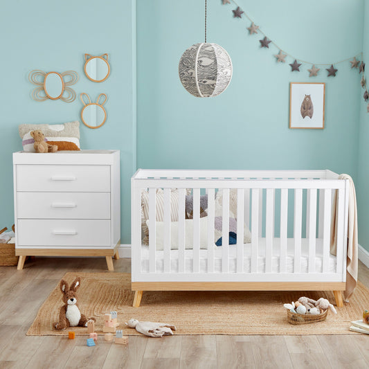 Babymore Mona Cot Bed 140 x 70cm 2 Piece Room Set White