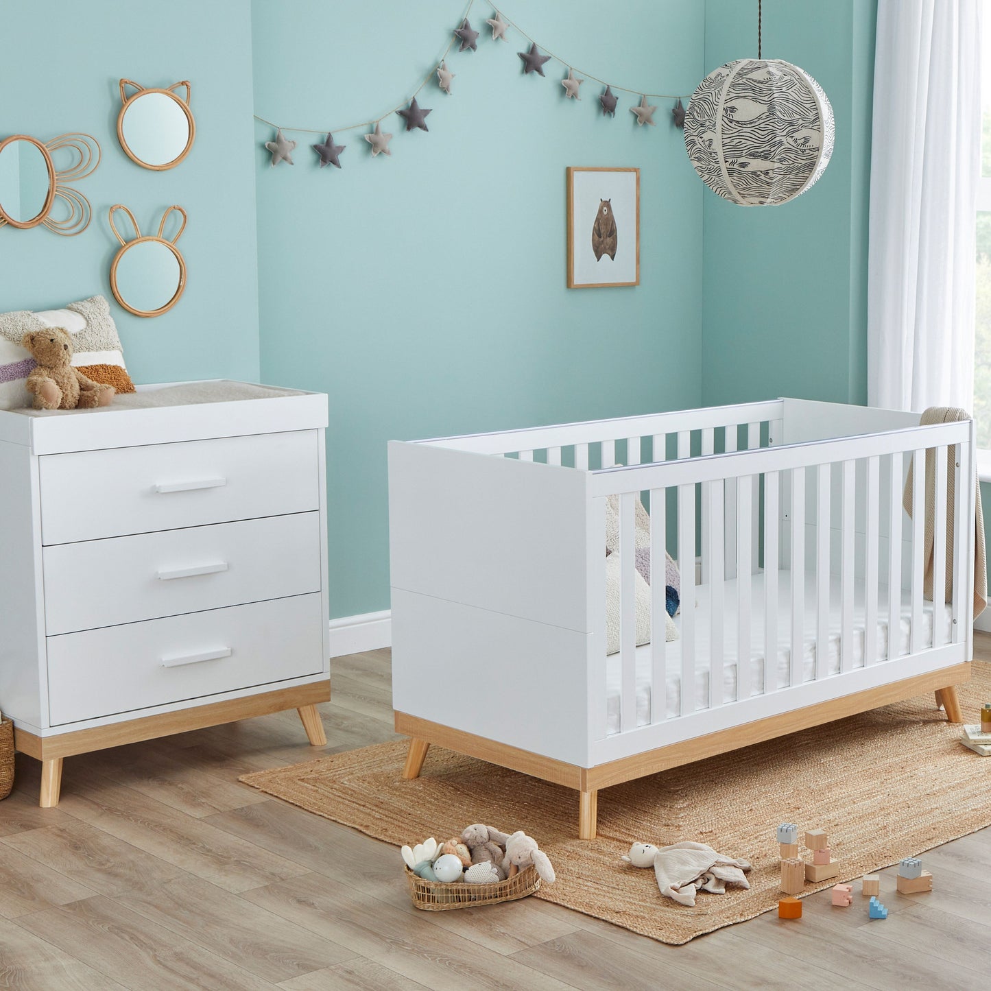 Babymore Mona Cot Bed 140 x 70cm 2 Piece Room Set White