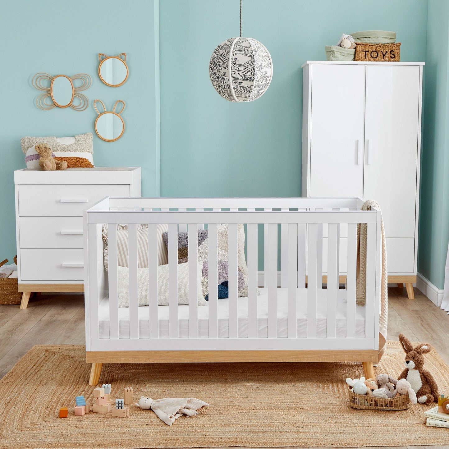 Babymore Mona Cot Bed 140 x 70cm 3 Piece Room Set White