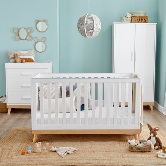 Babymore Mona Cot Bed 140 x 70cm 3 Piece Room Set White