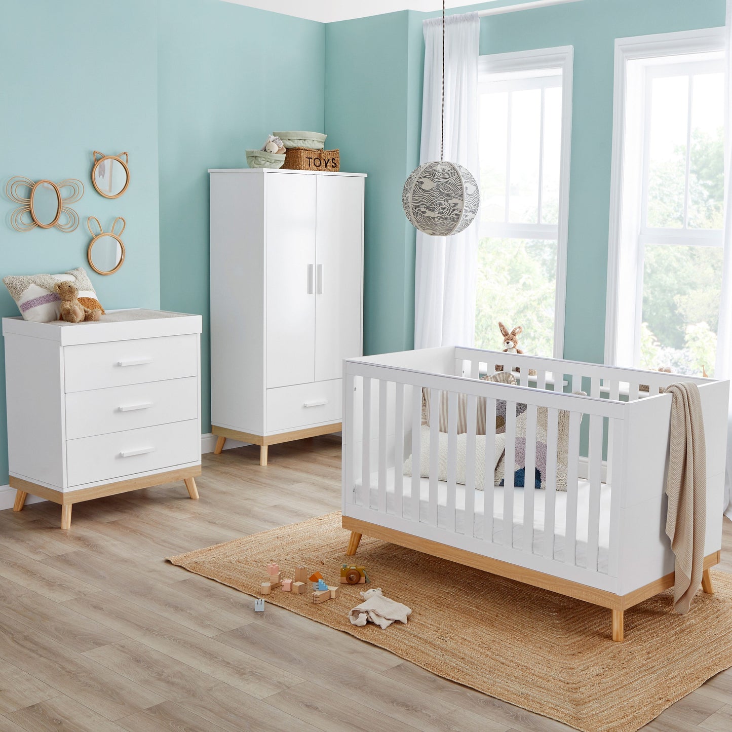 Babymore Mona Cot Bed 140 x 70cm 3 Piece Room Set White