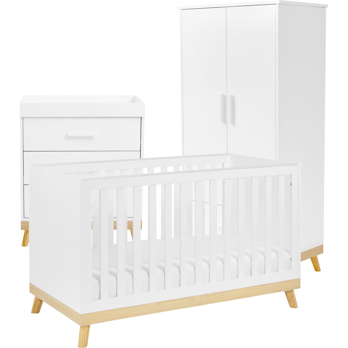 Babymore Mona Cot Bed 140 x 70cm 3 Piece Room Set White