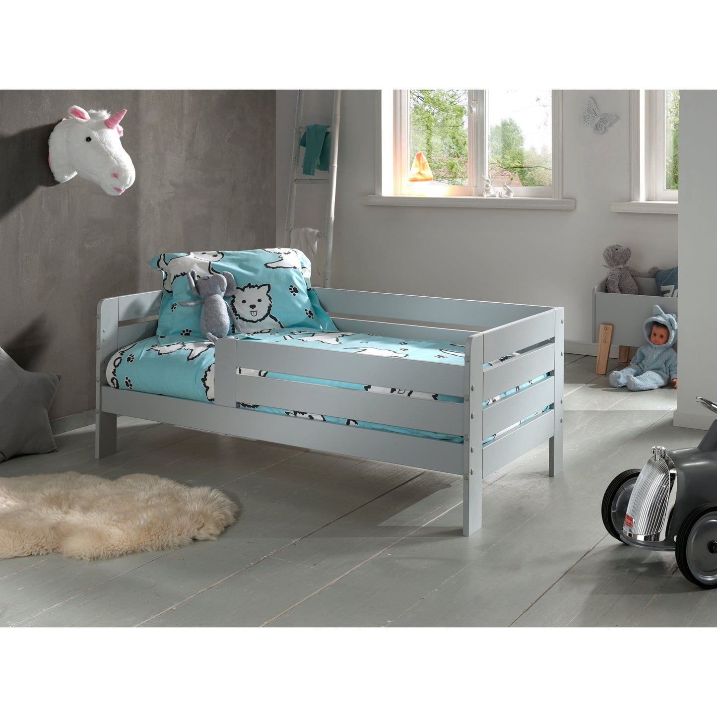 VIPACK JAXX PEUTERBED toddler bed 140 x 70cm grey panel bed guard