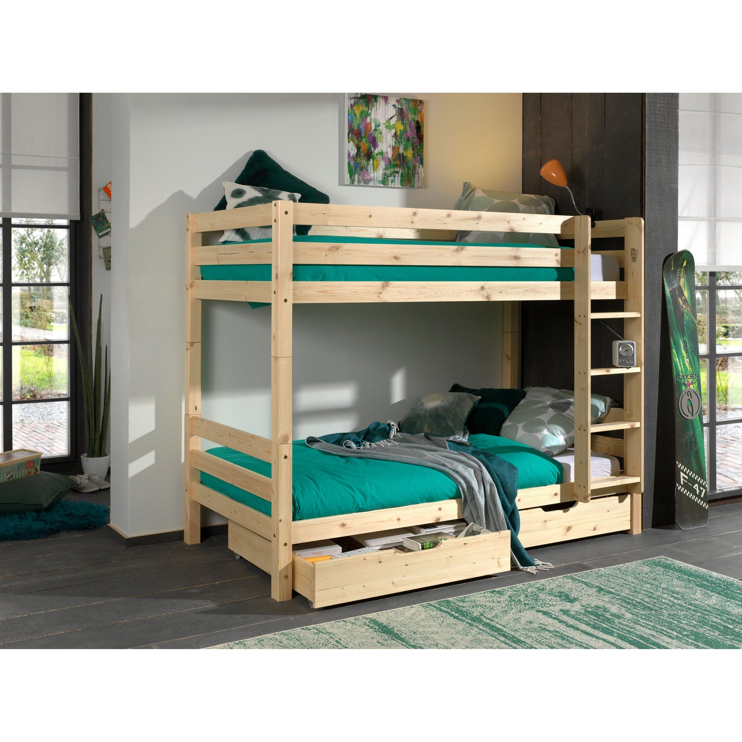 VIPACK PINO bunk bed 90 X 200cm natural including storage drawers