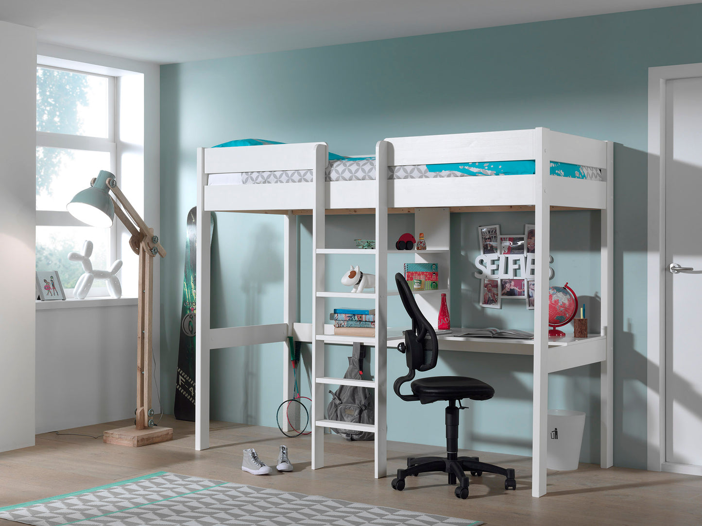 VIPACK PINO European single loft bed 90 X 200cm with ladder white