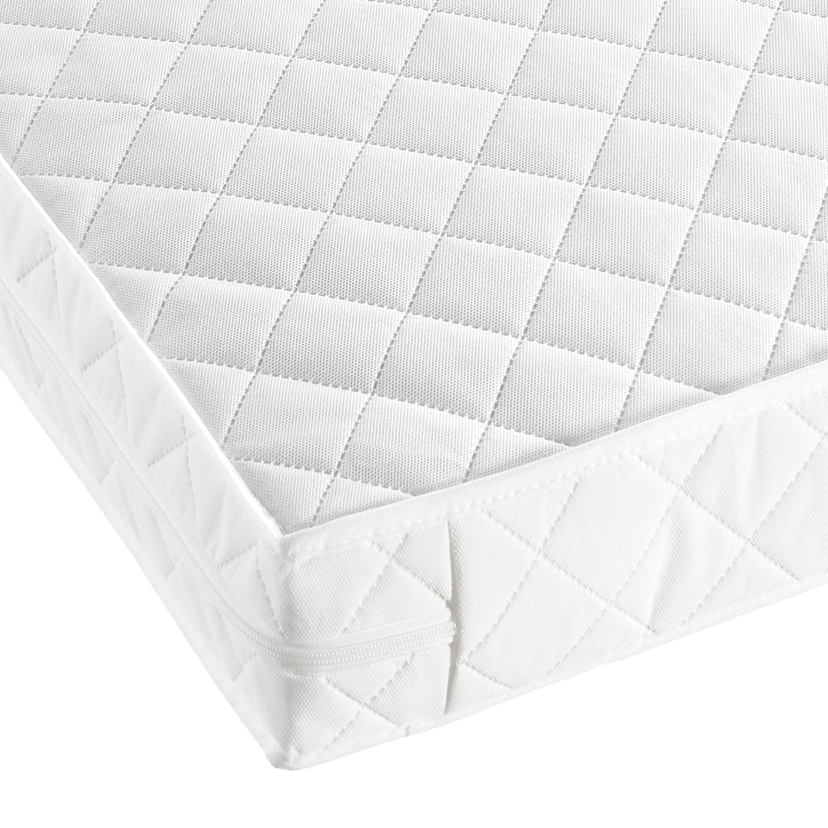 120 x 60cm cot mattress with removable BabyTec® hypoallergenic cover on plain white background