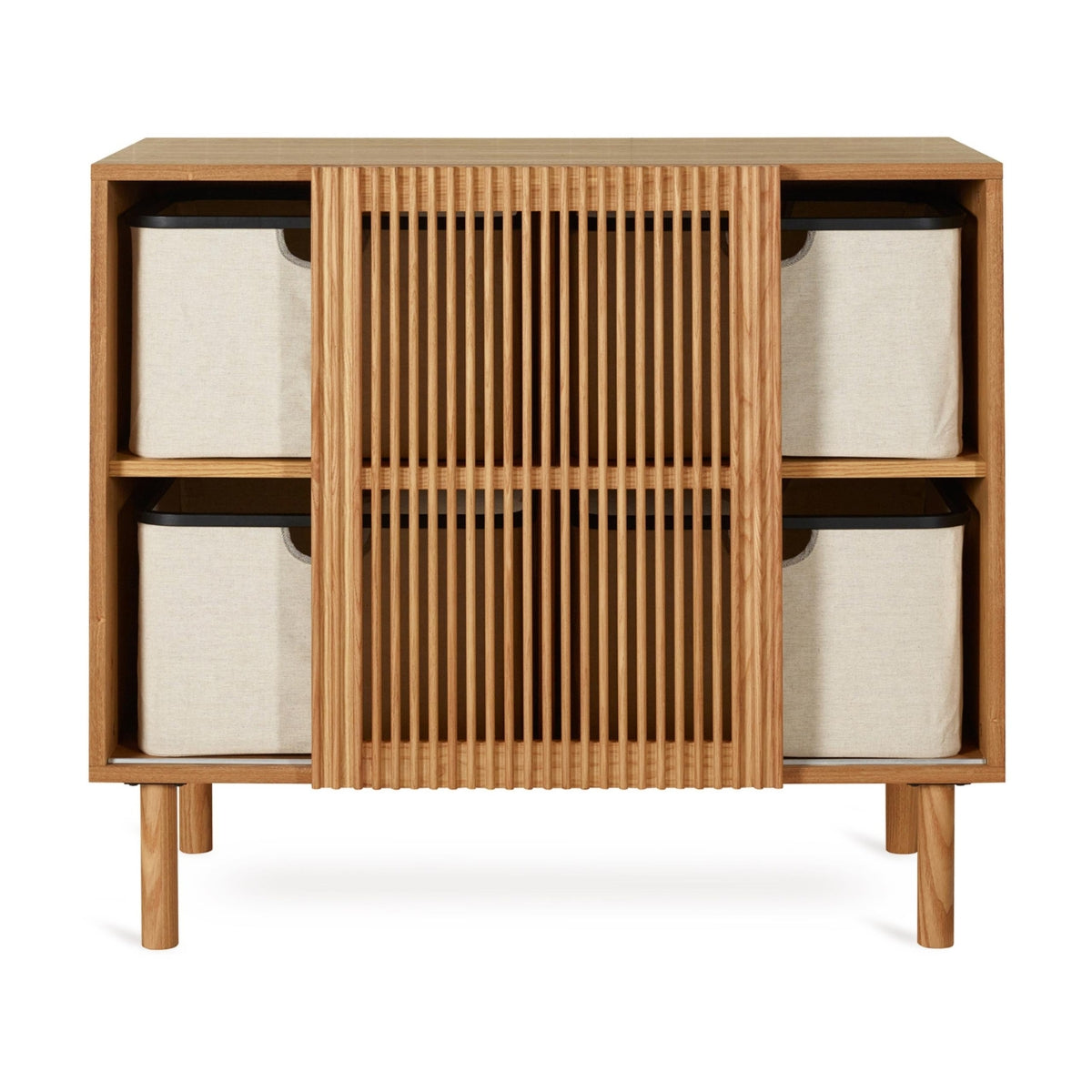Quax Hai No Ki Natural Ash chest showing four spacious storage compartments on white background