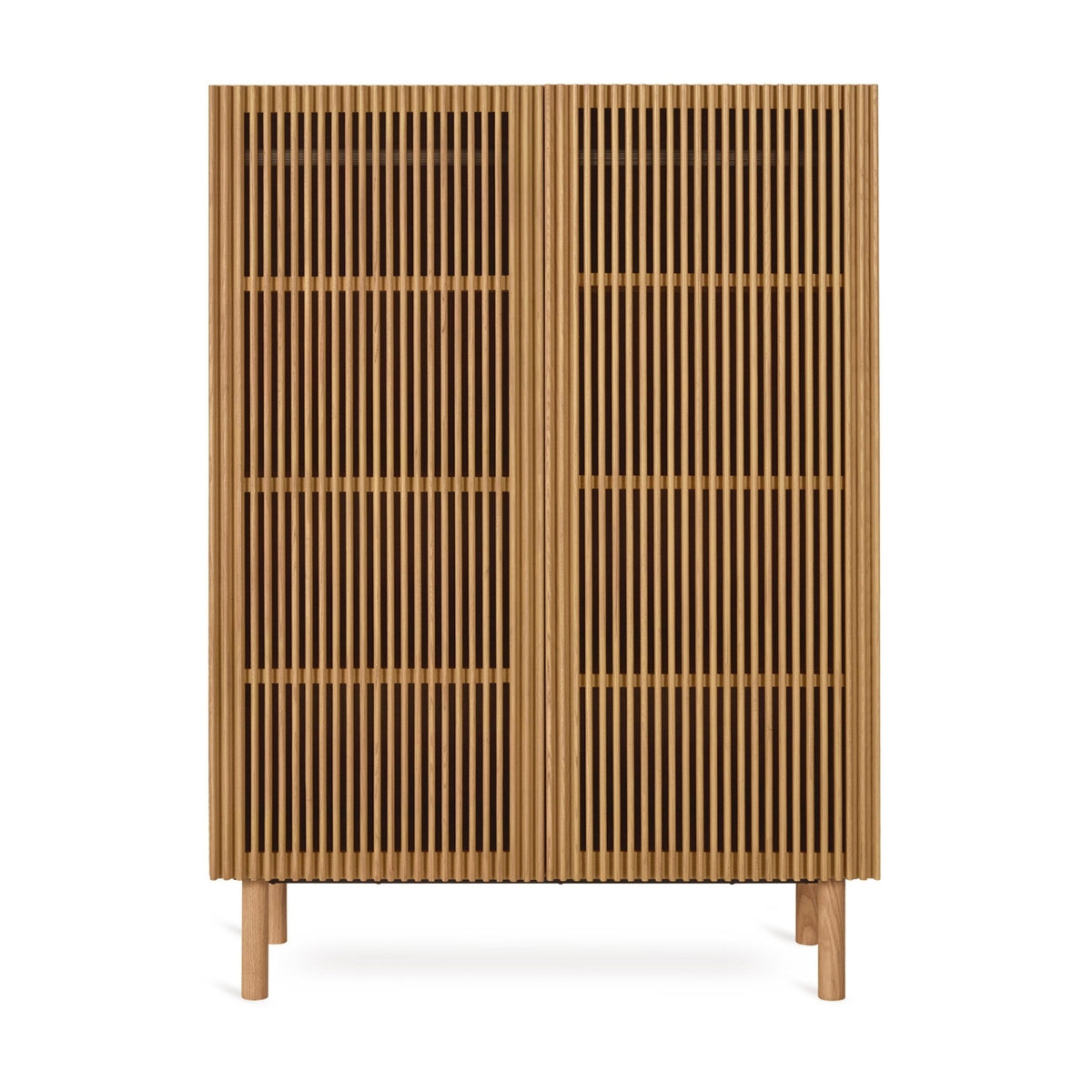 Quax Hai No Ki Natural Ash nursery wardrobe with slatted double doors on white background