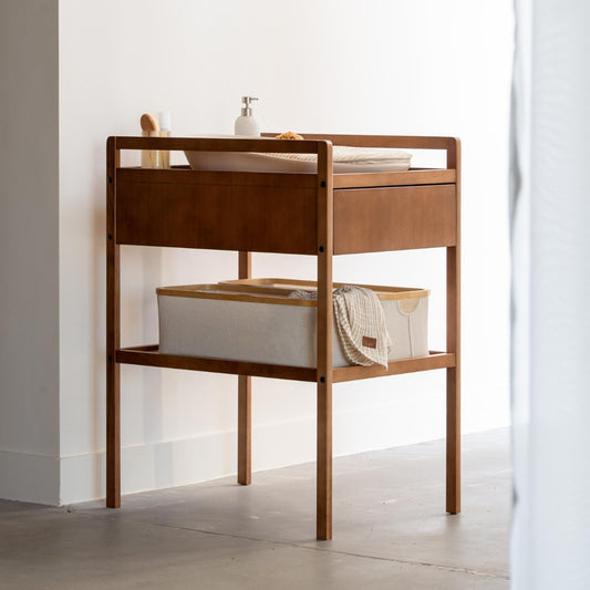 quax mori baby chaging table with drawer in modern home with neutral decor
