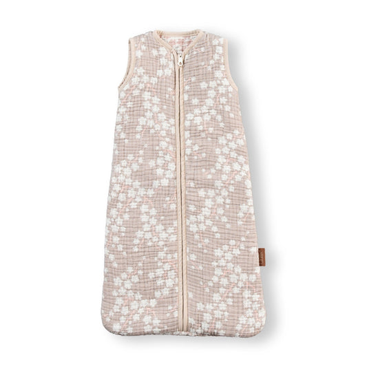 uax Muslin Baby Sleeping Bag 2.5 TOG 0–6 Months in pink Blossom, made from 100% cotton double muslin on plain white background
