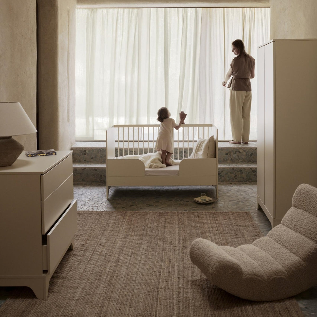 Quax Rocking Banana Sheep teddy rocking chair in modern nursery