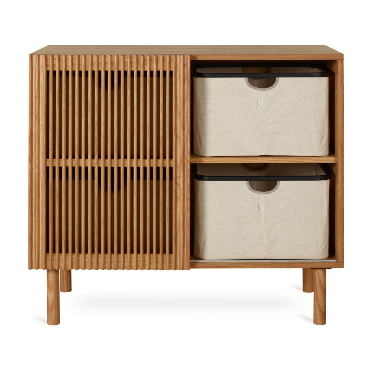 Quax Beige-Natural storage basket fitted inside Hai No Ki natural ash chest on white background