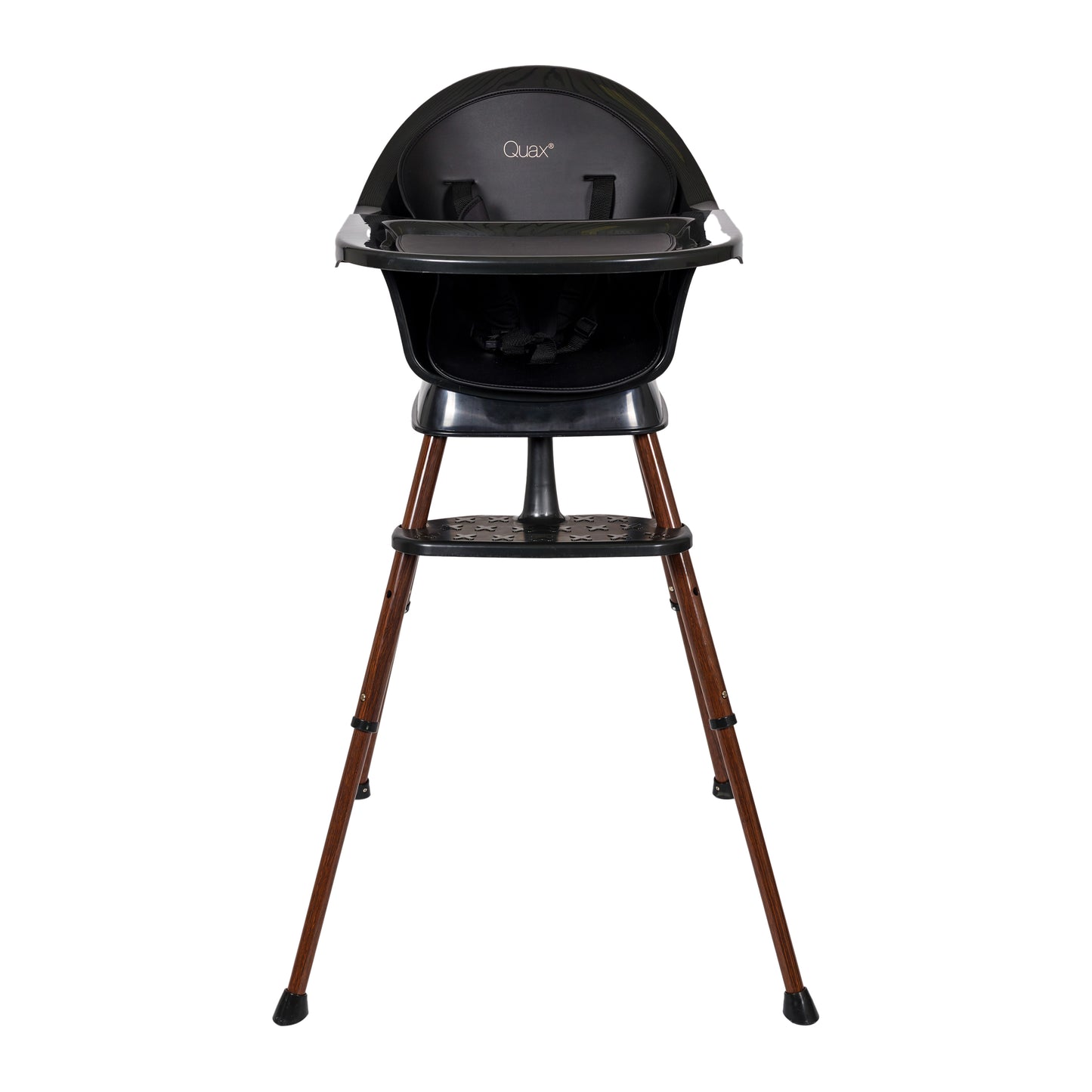 quax ultimo 3 luxe highchair black walnut in high position on plain white background