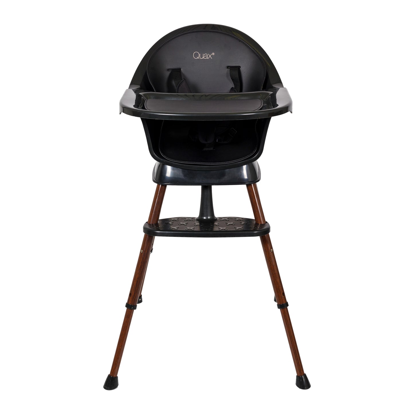 quax ultimo 3 luxe highchair black walnut with black tray on plain white background