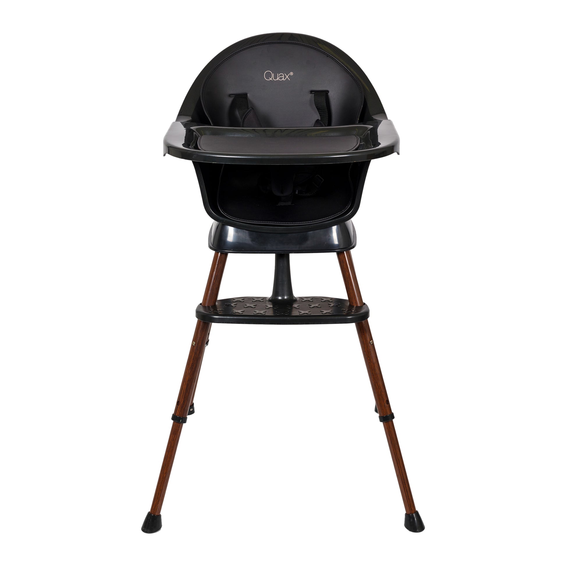 quax ultimo 3 luxe highchair black walnut with black tray on plain white background