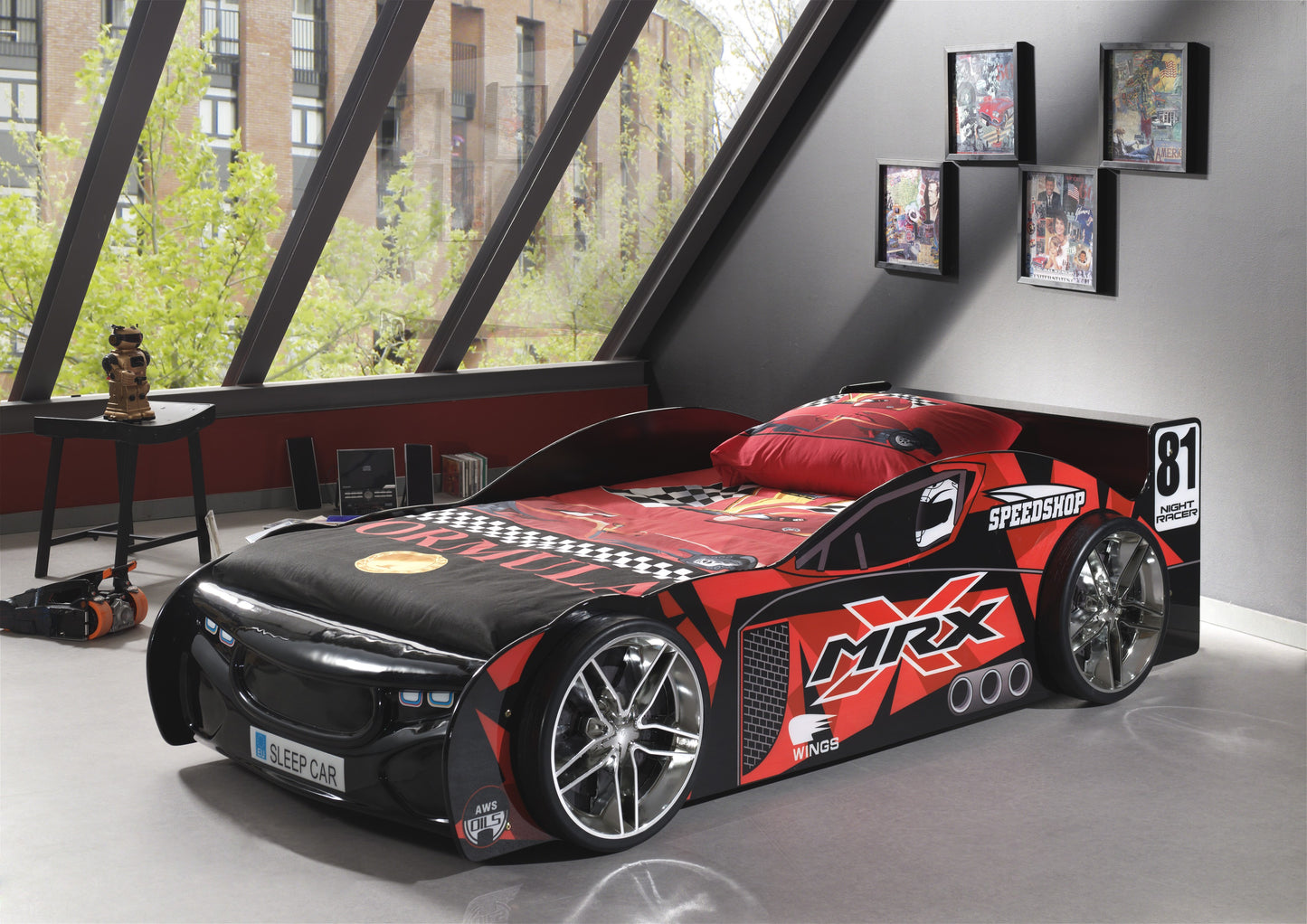 VIPACK MRX European single racing car kids bed 90 X 200cm black