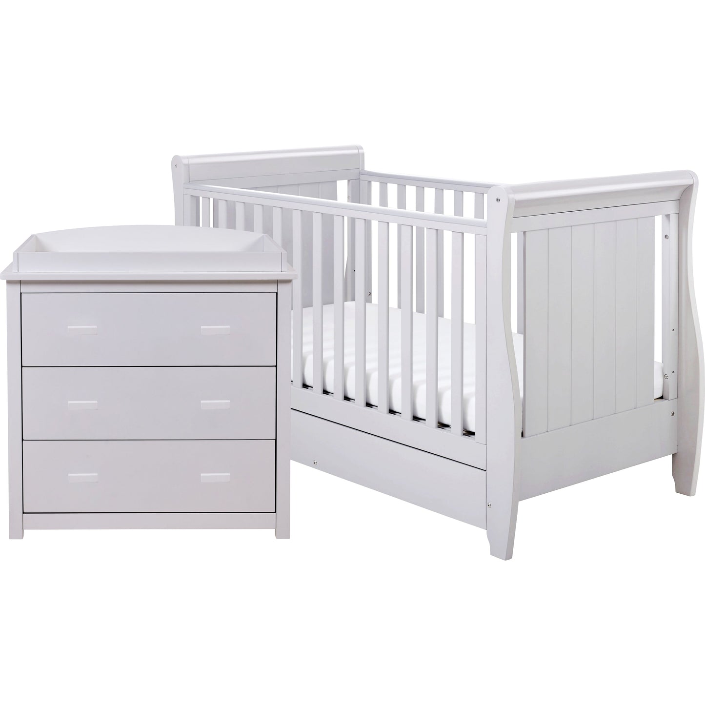 Babymore Stella Sleigh Cot Bed 140 x 70cm 2 Piece Room Set Grey