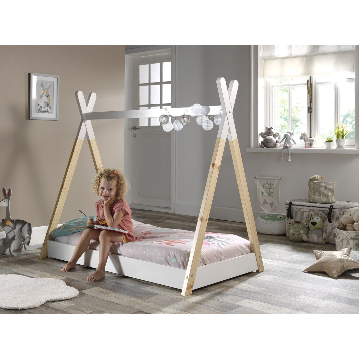 VIPACK JAXX TIPI toddler tent bed 140 x 70cm white & natural