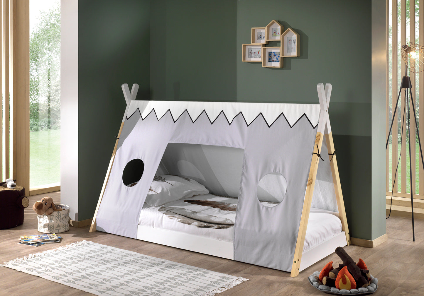 VIPACK TIPI European single tent bed 90 X 200cm white inc canvas cover