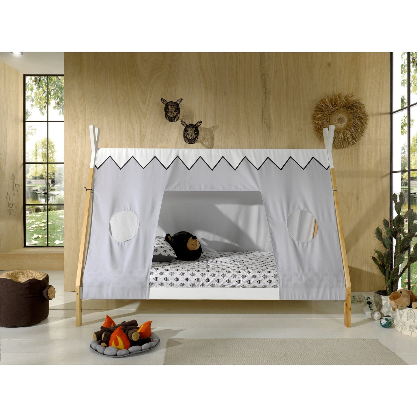 VIPACK TIPI European raised single tent bed 90 X 200cm white with cover