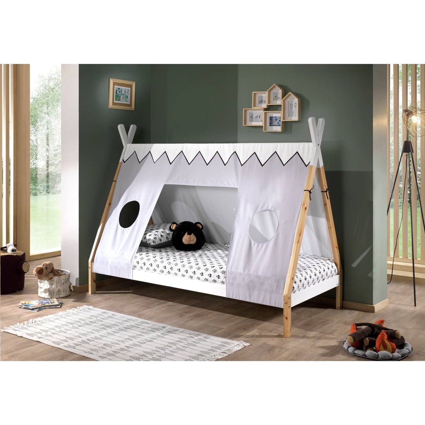 VIPACK TIPI European raised single tent bed 90 X 200cm white with cover