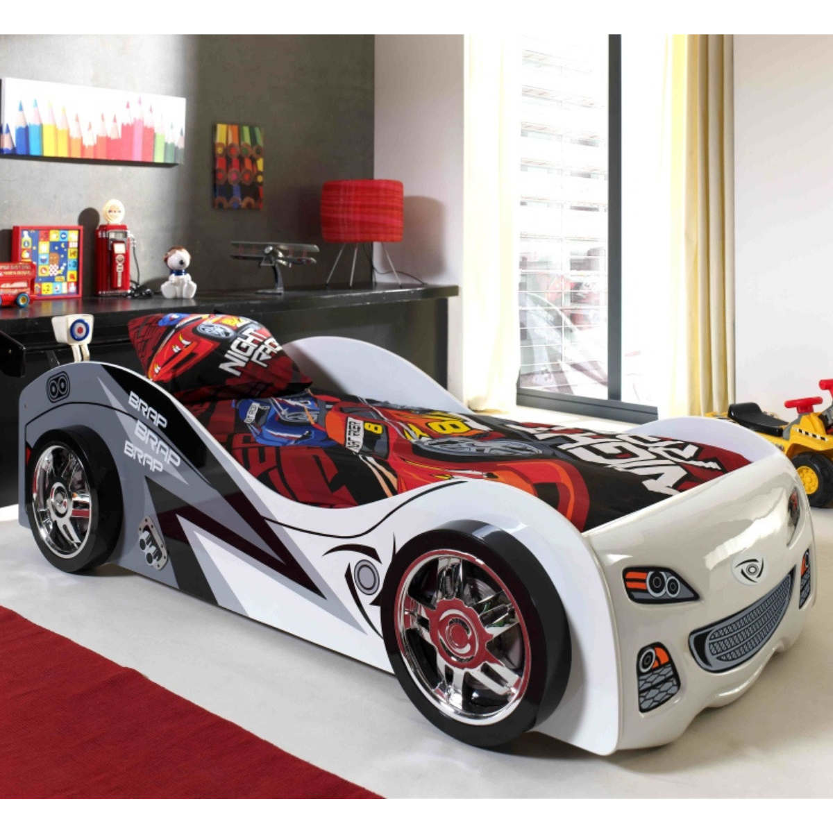 VIPACK BRAP BRAP European single racing car kids bed 90 X 200cm white