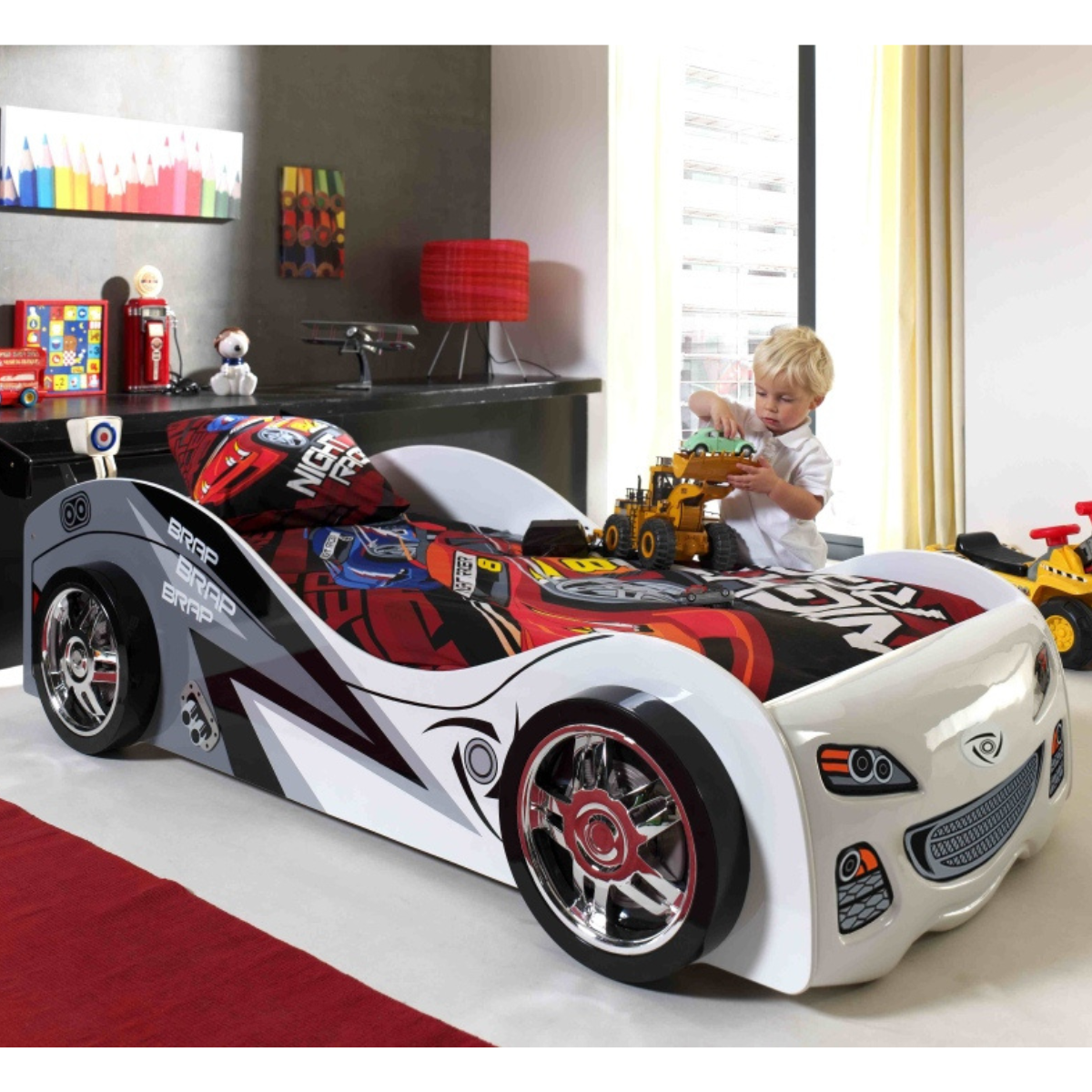 VIPACK BRAP BRAP European single racing car kids bed 90 X 200cm white