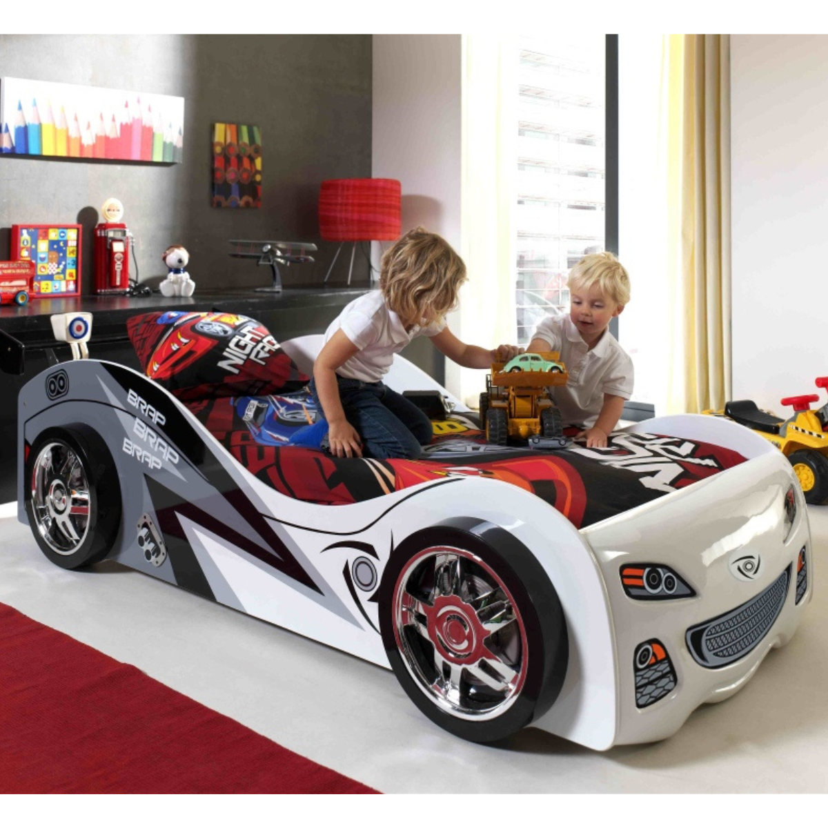 VIPACK BRAP BRAP European single racing car kids bed 90 X 200cm white