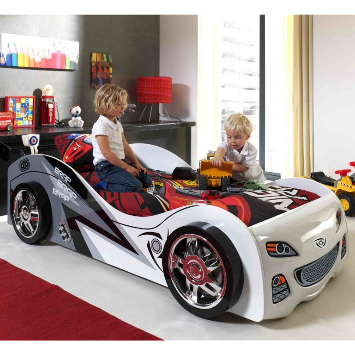 VIPACK BRAP BRAP European single racing car kids bed 90 X 200cm white