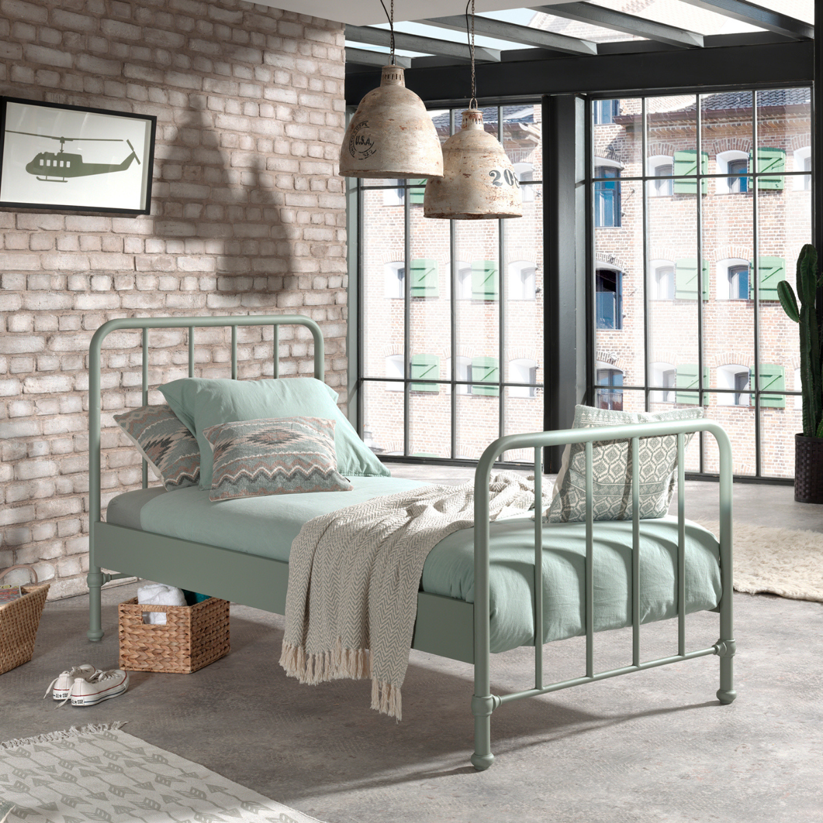 VIPACK BRONXX European single bed 90 X 200cm olive green