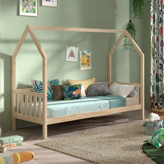 VIPACK JAXX CABANE kids house bed 90 x 200cm with fence natural